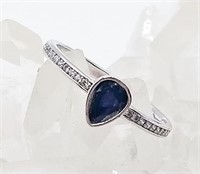 .925 Silver & Genuine Sapphire (0.5cts) Ring Sz 8