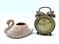 Artco Radium Alarm Clock and Terracotta Duck