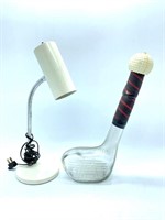Glass Golf Flub Container 15” and Desk Lamp