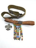 Boy Scouts Belt, Brass Emblem, and Green Combat