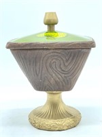 Vintage Metal and Pottery Lidded Compote 7.5”