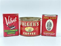 Folger’s Coffee Tin, Prince Albert Tin, and