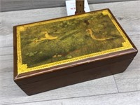 WOOD JEWELRY BOX WITH BIRD PICTURE ON LID WOOD JEW