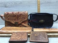 2 LEATHER HAND TOOLED PURSES/ LEATHER WALLET 2 LEA