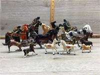 BOX OF WOOD AND GLASS HORSE FIGURINES BOX OF WOOD