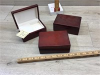 3 SMALL CHERRY FINISH JEWELRY BOXES WITH MUSIC BOX