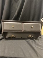Wall shelf with drawers and coat hooks. 19” x 6”
