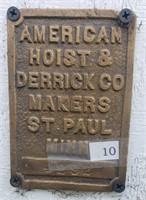 Small American Hoist and Derrick Co. Brass Plate