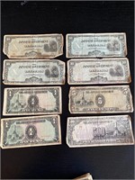 WW2 Japanese Government Pesos $500, $10, $5, $1