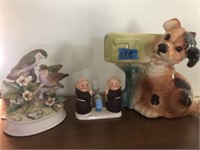 (3) Pieces incl Music Box + Dog & Monk Figurines