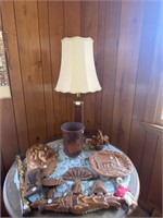 Table lamp, woodcarvings, doll, ceramics