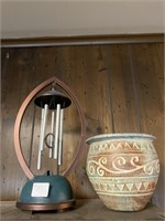 Wind Chime and Pottery Vase/Planter