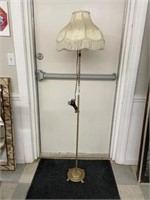 Antique Metal Floor Lamp w/ Fringe Shade