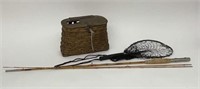 Fishing Creel, Fly Rod and Trout Net