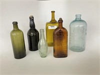 6 Colored Glass Antique Bottles