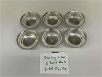 6 Sterling Silver Footed Bowls -6.89 Troy oz