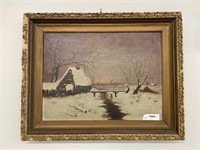 Winter Scene Oil on Board Painting