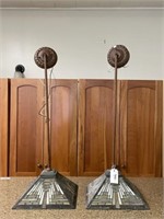 Pair of Leaded Glass Hanging Light Fixtures