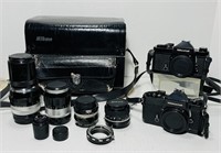 (2) Nikomat FT2 Camera Bodies, 4 Lenses, 200mm,