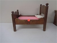 Wood Doll Bed - 19" L , 12" W, Head Board 16" T