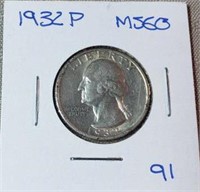 1932P Washington Silver Quarter MS60