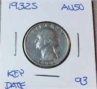 1932S Washington Silver Quarter KEY DATE AU50