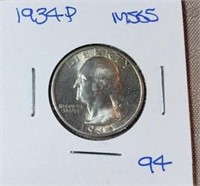 1934P Washington Silver Quarter MS65
