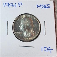 1941P Washington Silver Quarter MS65