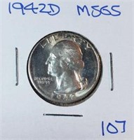 1942D Washington Silver Quarter MS65