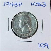 1943P Washington Silver Quarter MS65