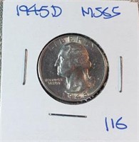 1945D Washington Silver Quarter MS65