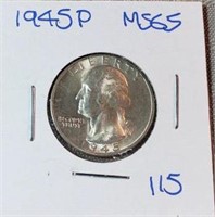1945P Washington Silver Quarter MS65