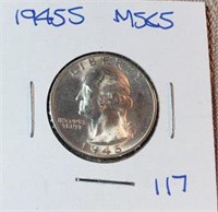 1945S Washington Silver Quarter MS65