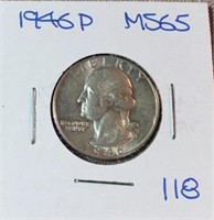 1946P Washington Silver Quarter MS65
