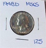 1948D Washington Silver Quarter MS65