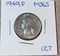 1949P Washington Silver Quarter MS65