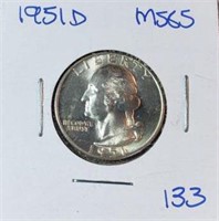 1951D Washington Silver Quarter MS65