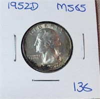1952D Washington Silver Quarter MS65