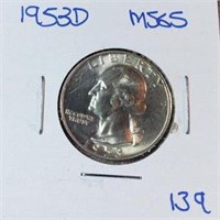 1953D Washington Silver Quarter MS65