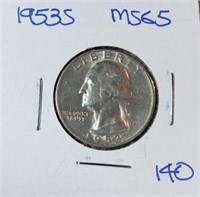 1953S Washington Silver Quarter MS65