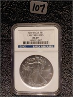2010 SILVER EAGLE EARLY RELEASE MS 69 NCG SLABBED
