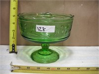 VINTAGE GREEN GLASS CANDY DISH NO CHIPS