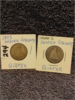 1873- 1888 SEATED LIBERTY QUARTER  LOT OF 2