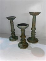 3 WOODEN CANDLE HOLDERS