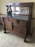 Wood buffet w/ mirror, glass top