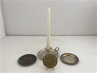 Silver candle holder, mini plates