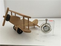 Wooden Airplane, Swivel Hanging Desk Clock