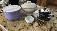 Soup tureen, fondue pot, salad spinner & BC bowl