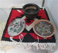 2 Pottery Pcs., Deco. Stone, Mat