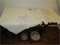 Lots of Old crocheted doilies and tablecloth